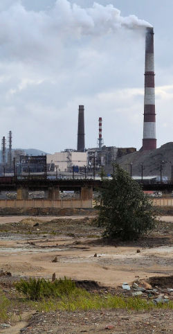 Industrial site with chimneys